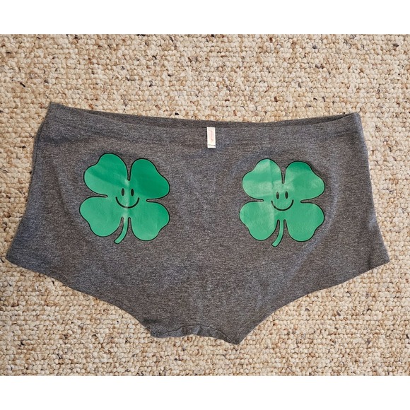 VICTORIA SECRETS Lucky Clover Novelty‎ Boy Shorts Underwear Gray Cheeky Panties - Picture 1 of 11